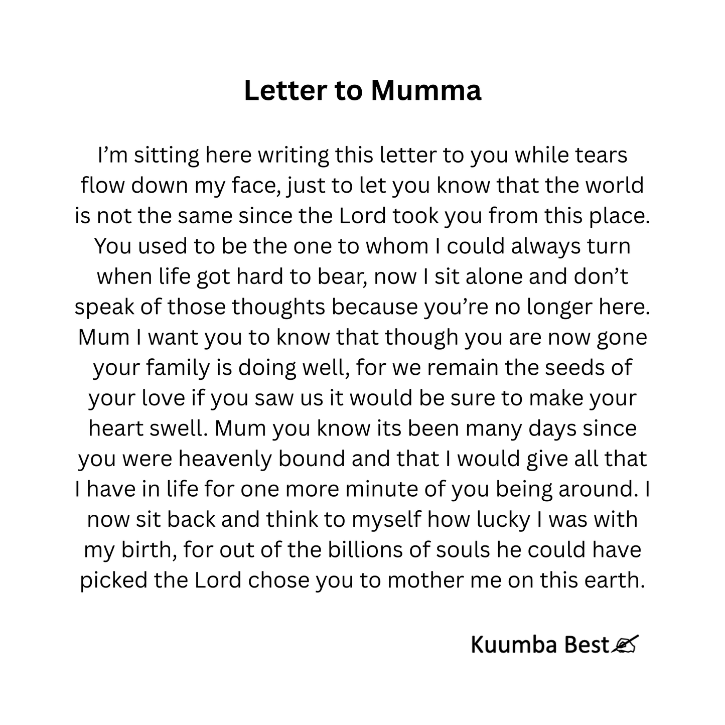 Letter to Mumma